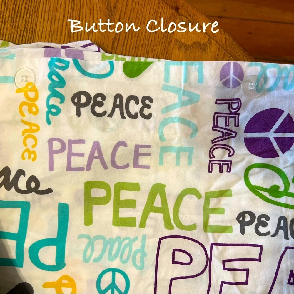 Pottery Barn Twin/XL Peace Symbols Duvet Cover & Clips Set ☮️